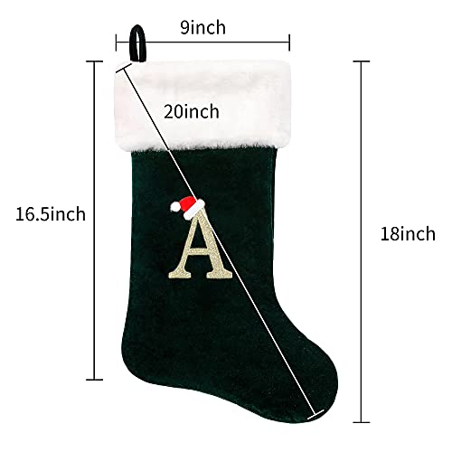 Eoocan 20 Inches Monogram Christmas Stockings Green Velvet With White Super Soft Plush Cuff Embroidered Xmas Stocking Classic Personalized Stocking Decoration For Family Holiday Season Decor(Letter A) #TOP2