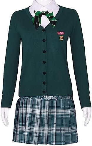 Besonca Girls High School Uniform Halloween Cosplay Costume Shirt and Pleated Dress for Women Adults