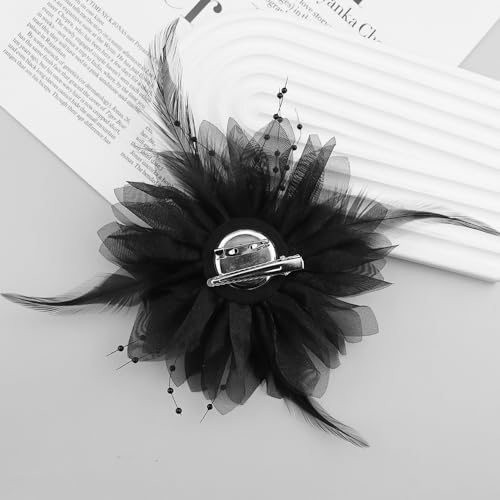 Image of Charm Feather Flower Big Brooch /Clip Boutonniere Corsage Pin for Ladies Girls Handcrafted Rose Accessory Decoration Elegant for Wedding Party Everyday For Dress Blouse Lapel Costumes Dress Up Gift