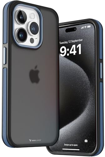 Image of Vaku Luxos Elemento Series Back Cover Case for iPhone 15 Pro Metal Frame Camera Bump Shockproof Scratch Resistant Slim Thin Military-Grade Protection- Blue
