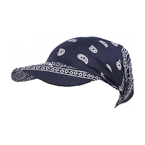 Womens Assorted Paisley Print Bandana Head Scarf Hat Summer Folding Anti-UV Golf Tennis Sun Visor Cap - Blue - One Size Cover