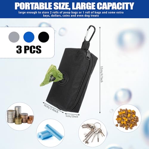 Image of 3pcs Dog Poop Bag Holder, Soft Portable Dog Poop Bag Dispenser, Dogs Waste Bags Holders for Leash for Walking /Running, Fits All Leash(Blue, Gray, Black)
