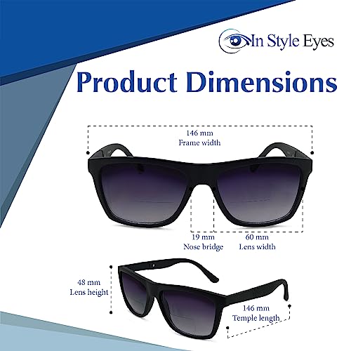 In Style Eyes Armor Bifocal Reading Sunglasses - Full-Rimmed, Rectangle Acetate Frame - Non-Polarized Aspheric Lens - Black - 3.5x4