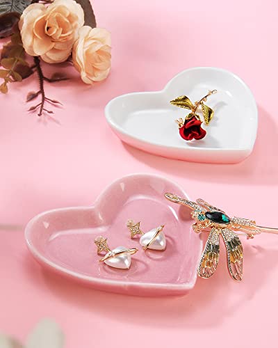 Image of JAMEND CLXP Pink Heart Jewelry Tray, Engagement Wedding Ring Dish Earring Holder for Newlyweds, Sweet Gift for Women, Ceramic. NO ROSE.