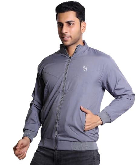 nubie Men’s & Boys Semi Winter Wear & Rainy Season Windcheater Jacket | Solid Polyester Full Sleeve Front Zipper with Pockets -GREY-picture-20