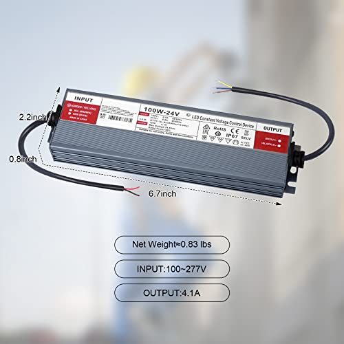 Image of QNNP LED Driver 100 Watts 24V DC Low Voltage Transformer Waterproof IP67 Power Supply Transformer Adapter AC 85V-265V to 24V DC, LED Power Supply for Indoor Outdoor Lighting