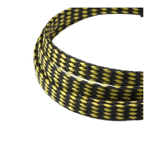 FOVAOK 1/3/5/10M Braid Sleeve PP Cotone PET Filato 4 8 12 mm Filo Morbido Avvolgente Isolato Cavo Protezione Guaina Guaina (Giallo Nero, 08MM _3 METRI)