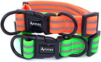 Ammos Waterproof Dog Collar, Easy to Clean & Smell-Proof Active Dog Collar,Coated Nylon Webbing with Reflective Stripe (Large, Green)