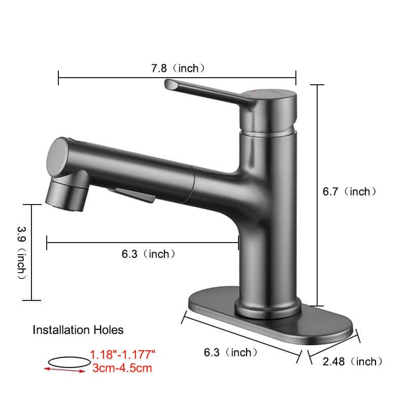 LAZ HOME Bathroom Sink Faucet with Pull Out Sprayer Single Hole one Handle Basin Mixer Tap Pull Down Vessel Waterfall Rotating Spout Widespread Drain Assembly (Gun Grey - Image 3