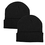 Sibba 2 Pieces Unisex Beanie Hat Soft Lightweight Winter Knit Cuffed Caps Fisherman Beanie Warm Windproof Skull Cap for Men and Women Black, One Size-XL - Image 4