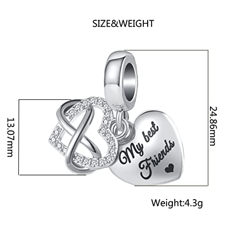 Image of Best Friendship Sister Love Charm Spinning Heart Cubic Zirconia Bead for Pandora Bracelet