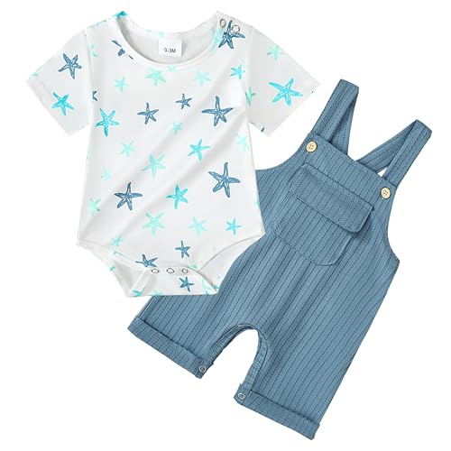 Image of CARETOO Newborn Baby Boy Clothes Infant Boy Romper Fall Winter Outfits Bodysuit 2Pcs Striped Long Sleeve Top Overalls 0-18M