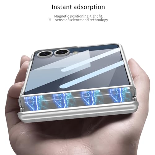 Image of Midkart Magnetic Cover Compatible with Samsung Galaxy Z Flip 7 Release 2025 Hinge Protection Kickstand Hard PC with Front Glass Cover 360-degree Protection, Beige