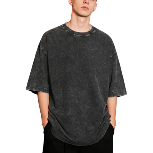 MILAKOO Hommes T Shirt en Coton Noir Oversized Vintage Goth Punk Manches Courtes Casual Streetwear Tops