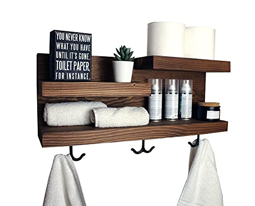 Modern Farmhouse Bathroom Shelf with Towel Hooks