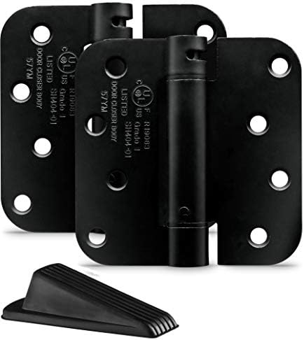 Berlin Modisch 4" x 4" Mortise Spring Hinge with 5/8" Radius Corners, Self Closing, Iron Black Finish - Pack of 2 Hinges Item Includes Rubber Wedge Door Stopper