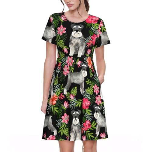 Robe d'été imprimé Schnauzer élégante et légère pour femme