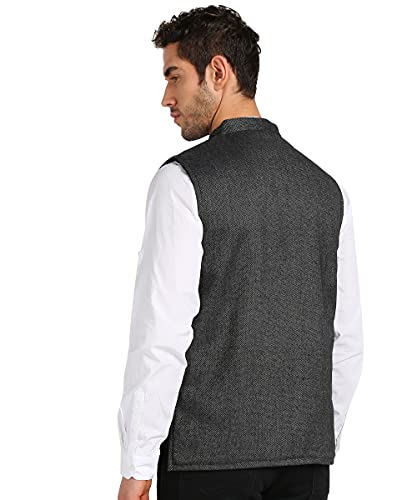 Image of Men's GREY TEXTURED Bandhgala Ethnic Nehru Jacket Waistcoat