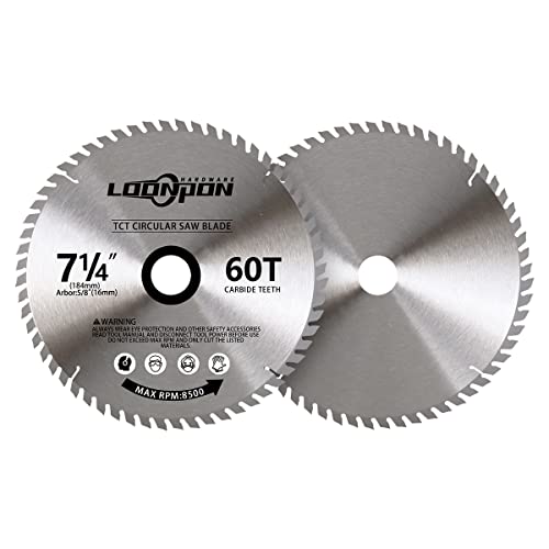 7-1/4 Inch Circular Saw Blade With 5/8 Inch Arbor, 60T Wood Cutting Disc For Hard & Soft Wood,Chipboard & Plywood Plastic Cutting (2Pcs) #TOP6