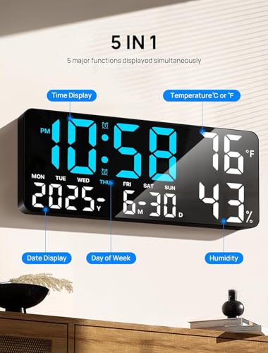 Image of HOME SKILL Alarm Clock for Heavy Sleepers Loud Clock for Adults, Table Clock with Backlight Alarm Clocks for Students Decoration Bedroom /Office (14 inch LED WALL Clock)