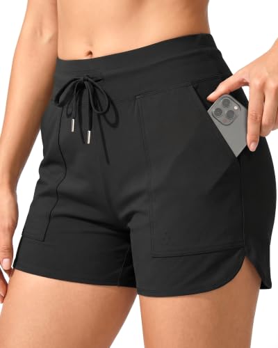 3 Inch Inseam Women Board Swim Shorts – Quick‑Dry Black Spandex Athletic Bottom for Beach, Gym, Yoga & Running