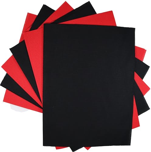 Image of KCS 4 /6 pc of 12 inch x 18 inch 30cmx45cm 16CT Counted Cotton Aida Cloth Cross Stitch Fabric (Red+Black, 6 pc)