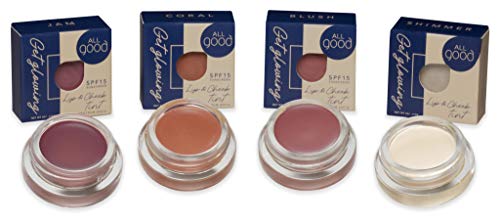 All Good Get Glowing Lip & Cheek Tint - Vegan Mineral Face Makeup, Tinted Balm, Cream Blush - Organic Sustainable Botanical Ingredients (Set) #TOP20