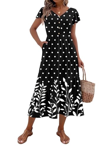 Image of Zeagoo Women Dresses Summer Flutter Sleeve Sleeve V-Neck Button Front Beach Sundress