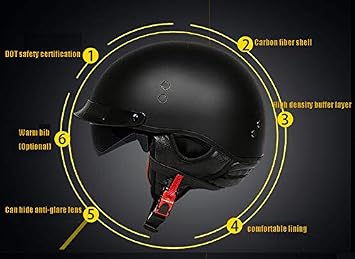Half Face Helmet with Scarf, Retro Open-Face Helmet Motorbike, Hard Hat Pilot Jet-Helmet Biker Chopper Bobber Cruiser Scooter Moto Cap Built-in Lens, DOT Certification