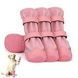 DEWVIE Dog Shoes for Small Large Dogs, Dog Boots for Long Legged Dogs, Waterproof Dog Shoes for Rainy Walking, Winter Outdoor Warm (Pink, Size #8)