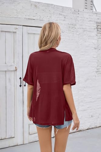 Image of Iandroiy Women's Lightweight Open Front Cardigans Casual Short Sleeve Blouse Tops