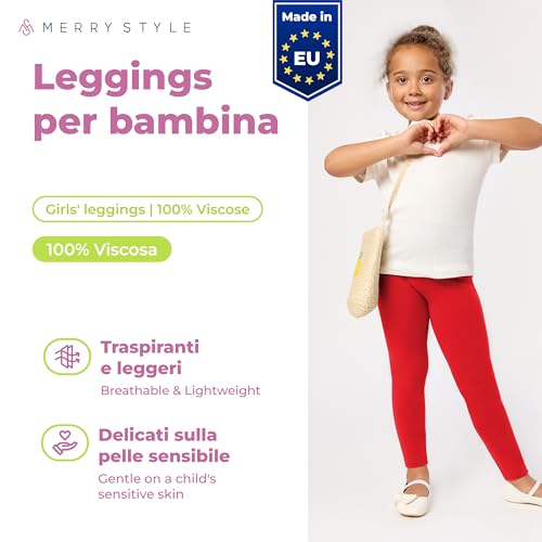 Merry Style Leggings Lunghi Bambina e Ragazza MS10-130 (Rosso, 134 cm) - 2