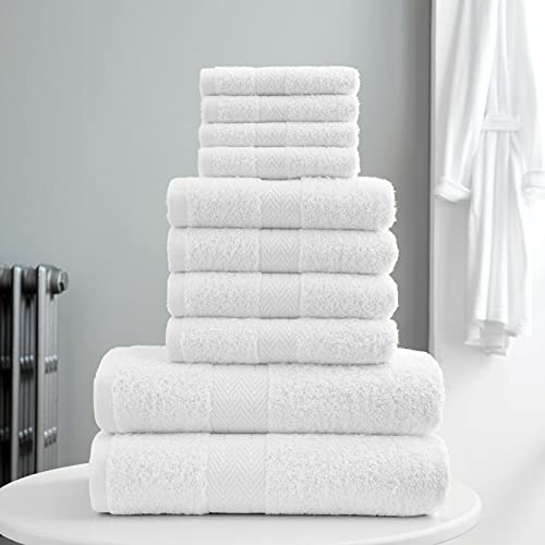 10 Pieces Towel Bale Sets 100% Pure Egyptian Cotton Premium Hotel Quality Towels Bale Set 500 GSM Super Soft Extra Absorbent 4 Face 4 Hand 2 Bath Towels Sets Bathroom Accessories (White)