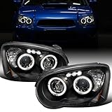 Ronnin - Fits 2004-2005 Subaru Impreza Upgrade LED Dual Halo Rims Projector Halogen Headlights Assembly Pair | Black