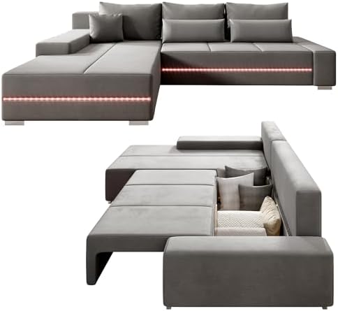 Juskys Sofa Davos Links mit Schlaffunktion - Ecksofa für Wohnzimm...