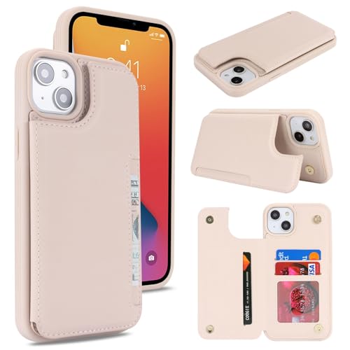 iCoverCase Compatible with iPhone 14 Case with Card Holder, Wallet Case for Women Men RFID Blocking PU Leather Protective Phone Case 6.1 Inch (Beige)
