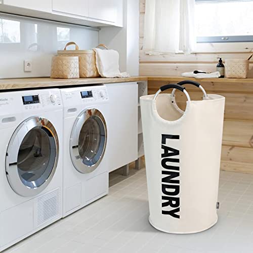 Miniatura 8 de Dokehom 90l Cesta De Ropa Grande, Bolsa De Lavandería Plegable, Cesto Alto Y Autoportante Para Ropa, Cesto De Lavado Plegable Beige