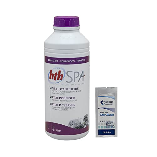 HTH Spa NETTOYANT Filtre Liquide - 1L | Nettoie et Détartre Les Filtres à Sable ou à Cartouches + 10 Tests HPS OFFERTS 6 en 1