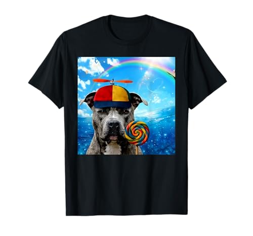 Funny Pitbull Lollipop with Propeller Hat Rainbow Candy Vibe T-Shirt
