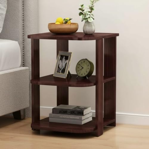 Image of FireBees Wooden Side Table for Bedroom & Living Room | Modern Bedside Table /Bed Side Table with 3-Tier Storage Shelves | Compact Nightstand, Small End Table & Sofa Side Stand for Home (Brown)