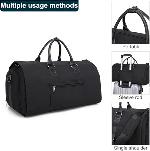 Image of Handcuffs Convertible Garment Duffel Bag for Travel |Large Size Carry On Satchel for Men and Women - 2 in 1 Hanging Suitcase Suit Travel Bag (Black-1)
