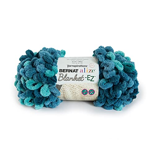 Bernat Alize Blanket-EZ Super Soft Looped Yarn for Beginners, Hand Knitting- No Needles or Hooks Needed, Seaport Teals, 2 Pack