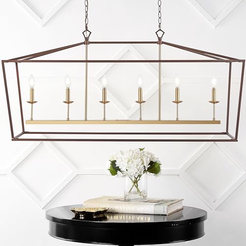 Image of JONATHAN Y Pagoda 6-Light Pendant 49 inch Cage, Oil Rubbed Bronze /Brass Gold