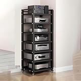 Étagère à hauteur réglable : l'étagère réglable est une caractéristique importante, offrant des options de stockage flexibles pour vos différents appareils. Les trous de montage sont réservés aux supports des deux côtés, la distance entre les couches peut être ajustée librement selon les besoins. Espacement réglable : 10 cm/ 3,9 pouces.