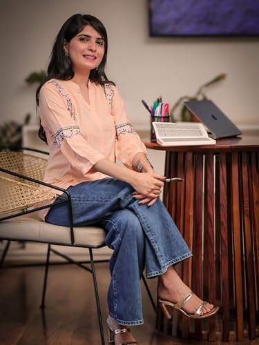 Image of Women's Viscose Rayon Embroidered A-Line Short Kurti Above Knee Regular Fit Tunic Top Office Wear Casual short kurti for women | office wear top | A-line kurti | raksha bandhan gift dress for women