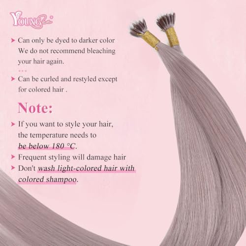 Image of YoungSee Nano Beads Hair Extensions Human Hair Light Purple Nano Hair Extensions Human Hair Purple Nanoring Extension 14 Inch for Short Hair Silky Straight 25 Strands 25g