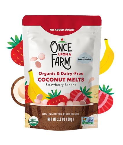once upon a farm organic coconut melts with probiotics strawberry banana dairy free non gmo kosher 1 ounces pack of 8