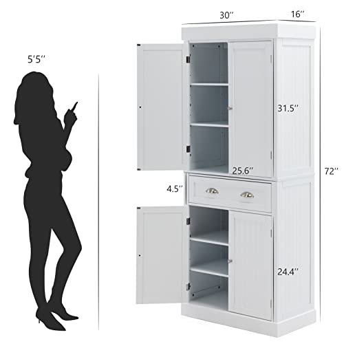 Squireewo 72" Freestanding Kitchen Pantry Storage Cabinet With Doors And Adjustable Shelves, Storage Cupboard With Large Drawer For Kitchen, Bathroom Or Hallway, White #TOP1