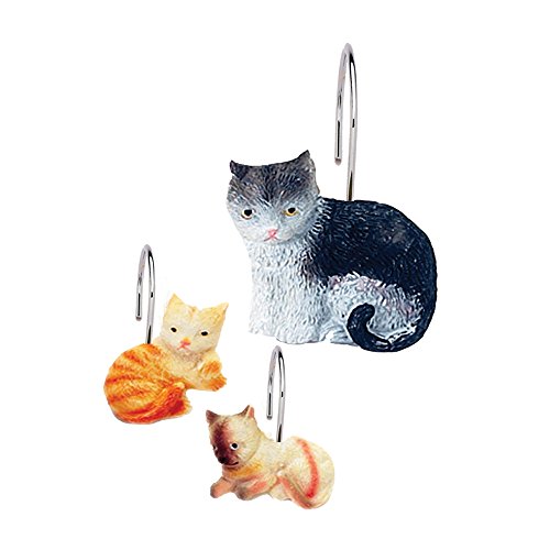 Carnation Home Fashions PHP-KH Kitty Heaven Resin Shower Curtain Hooks Set of 12 [Home], Multicolor