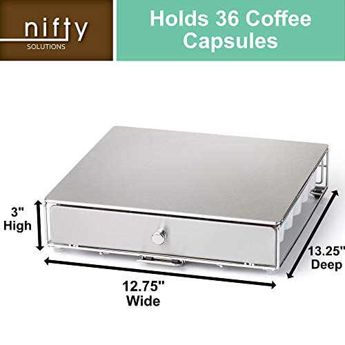 Nifty Coffee Pod Drawer – Stainless-Steel, Compatible With K-Cups, 36 Pod Pack Holder, Rolling Drawer, Under Coffee Pot Storage Sliding Drawer, Home Kitchen Counter Organizer #TOP3